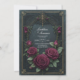 Convite Elegante Rosa Burgundy Gótica Escura Arqueada Casa
