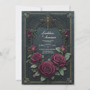 Convite Elegante Rosa Burgundy Gótica Escura Arqueada Casa
