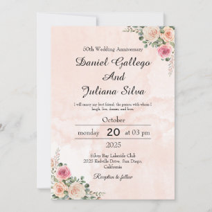 Convite Elegante Rosa Creme Floral Casamento Aniversário