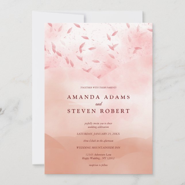 Convite Elegante Rosa de Chic deixa Abstrato Dourada (Frente)