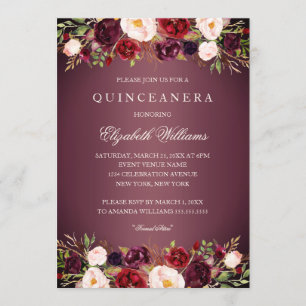 Convite Elegante Rosa de Quinceanera Convidado
