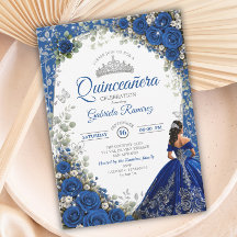 Elegante Rosa de Quinze Anos em Azul Real e Prata