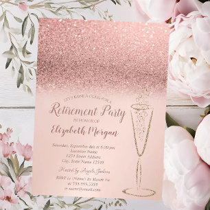 Convite Elegante Rosa de Vidro Dourado, Aposentadura de Bo
