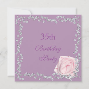 Convite Elegante Rosa & Diamantes 35º Aniversário