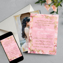 Elegante Rosa Dourada Branca Floral Quinceañera
