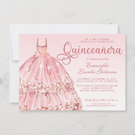 Convite Elegante Rosa Dourada Glitter Quinceañera