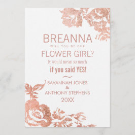 Convite Elegante Rosa Dourada Moderna Menina de Flor