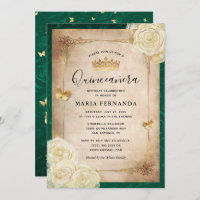 Elegante Rosa Dourada Quinceanera Verde