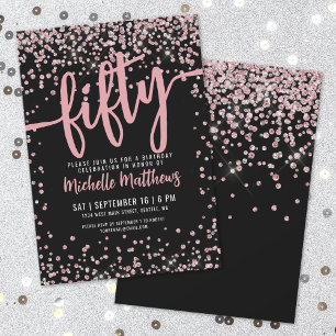 Convite Elegante Rosa Dourado 50º aniversário