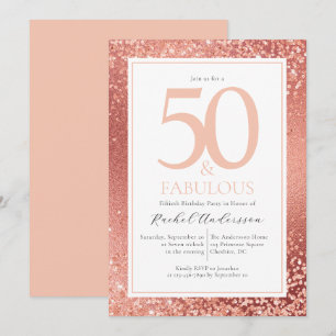 Convite Elegante Rosa Dourado 50 e Fabuloso 50º aniversári