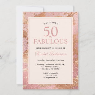 Convite Elegante Rosa Dourado 50 e Fabuloso 50º aniversári