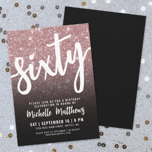 Convite Elegante Rosa Dourado 60º aniversário