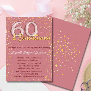 Convite Elegante Rosa Dourado Brilhante Aniversário de 60 