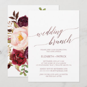 Convite Elegante Rosa Dourado   Casamento Floral Brunch