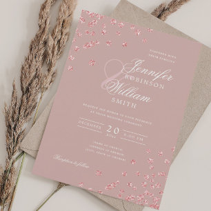 Convite Elegante Rosa Dourado Confetti QR Wedding Rosa Pos