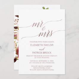 Convite Elegante Rosa Dourado Floral Sr. & Sra. Wedding