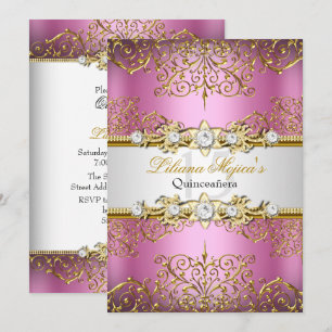 Convite Elegante Rosa Dourado Glamour Vintage Quinceanera