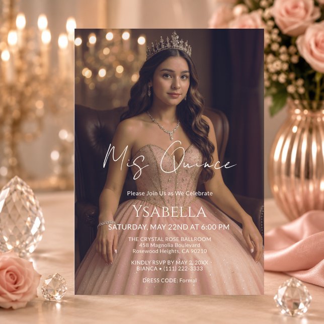 Convite Elegante Rosa Dourado para Mis Quince (Criador carregado)