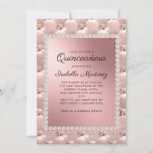Convite Elegante Rosa Dourado Quinceañera Foto Pérolas  