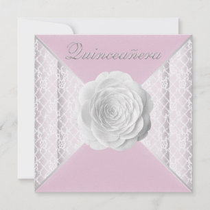 Convite Elegante Rosa e Branca Rosa de Quinze Anos