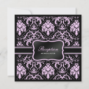 Convite Elegante Rosa e Preto Damask Recepção Apenas