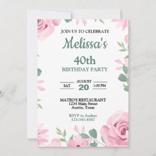 Convite Elegante Rosa e Seafoam Breen Aniversário