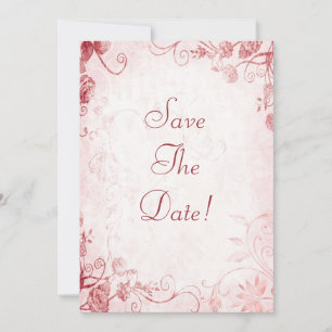 Convite Elegante Rosa e Vermelho Casamento Vintage Salve A