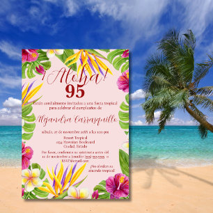 Convite Elegante Rosa Espanhol Aloha Colorido 95º Aniversá