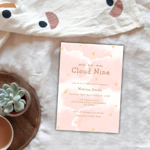 Convite Elegante Rosa Estamos No Chá de fraldas Nine Girl