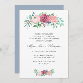 Convite Elegante Rosa Floral Garland Girl Annaprashan