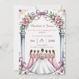 Convite Elegante Rosa Floral Moderno Casamento Pó de Rosa