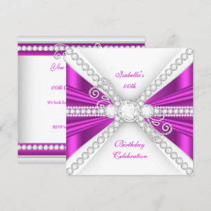 Convite Elegante Rosa Fuchsia com Prata e Diamante Festa d