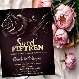 Convite Elegante Rosa Gothic Burgundy 15 Birthday