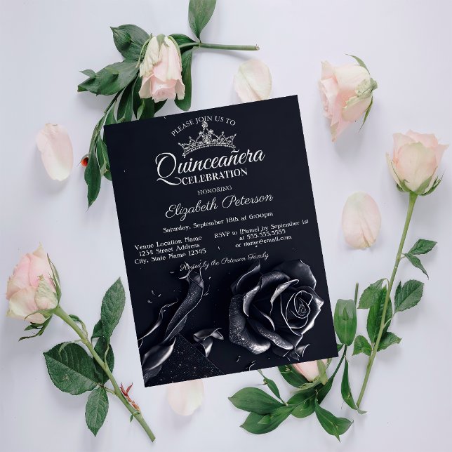 Convite Elegante Rosa Gothic Quinceañera (Criador carregado)