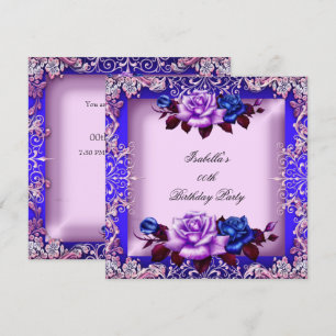 Convite Elegante Rosa Lilás Roxo Azul Aniversário