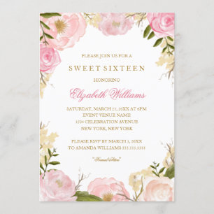 Convite Elegante Rosa Pink para Sweet Sixteen
