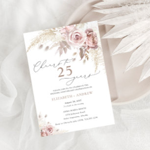 Convite Elegante Rosa Poeirenta Floral 25º Aniversário de