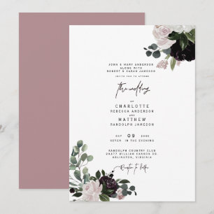 Convite Elegante Rosa Poeirento Floral Casamento de Ambos
