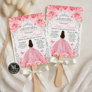 Convite Elegante Rosa Prata Floral Quinceañera