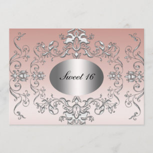 Convite Elegante Rosa Prata para Sweet 16