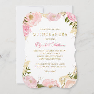 Convite Elegante Rosa Quinceanera Convidado