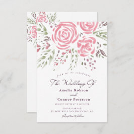 Convite Elegante Rosa Romance Watercolor