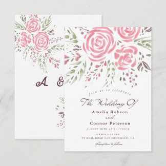 Convite Elegante Rosa Romance Watercolor