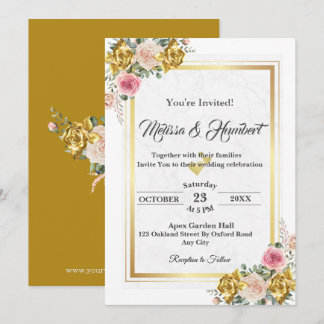 Convite Elegante Rosa, Rosa Dourado Casamento Floral Eucal