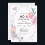 Convite Elegante rosa rosa rosa 60ª Festa de aniversário G<br><div class="desc">Elegante Rosa Rosa Geométrico 60º Convite de aniversário Ver coleção correspondente em loja</div>