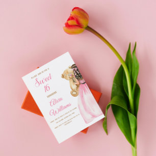 Convite Elegante Rosa Rosa Rosa Cor-de-rosa Doce Dezesseis