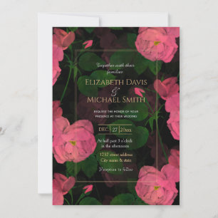 Convite Elegante Rosa Rosas Floral Design