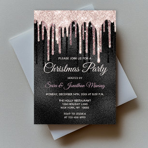 Convite Elegante rosa rubor preto monograma de Natal pinga