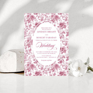 Convite Elegante Rosa Toile Rose Padrão Casamento Boho