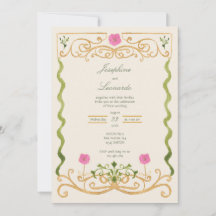 Elegante Rosa Verde e Dourado Aquarela Desenhada à